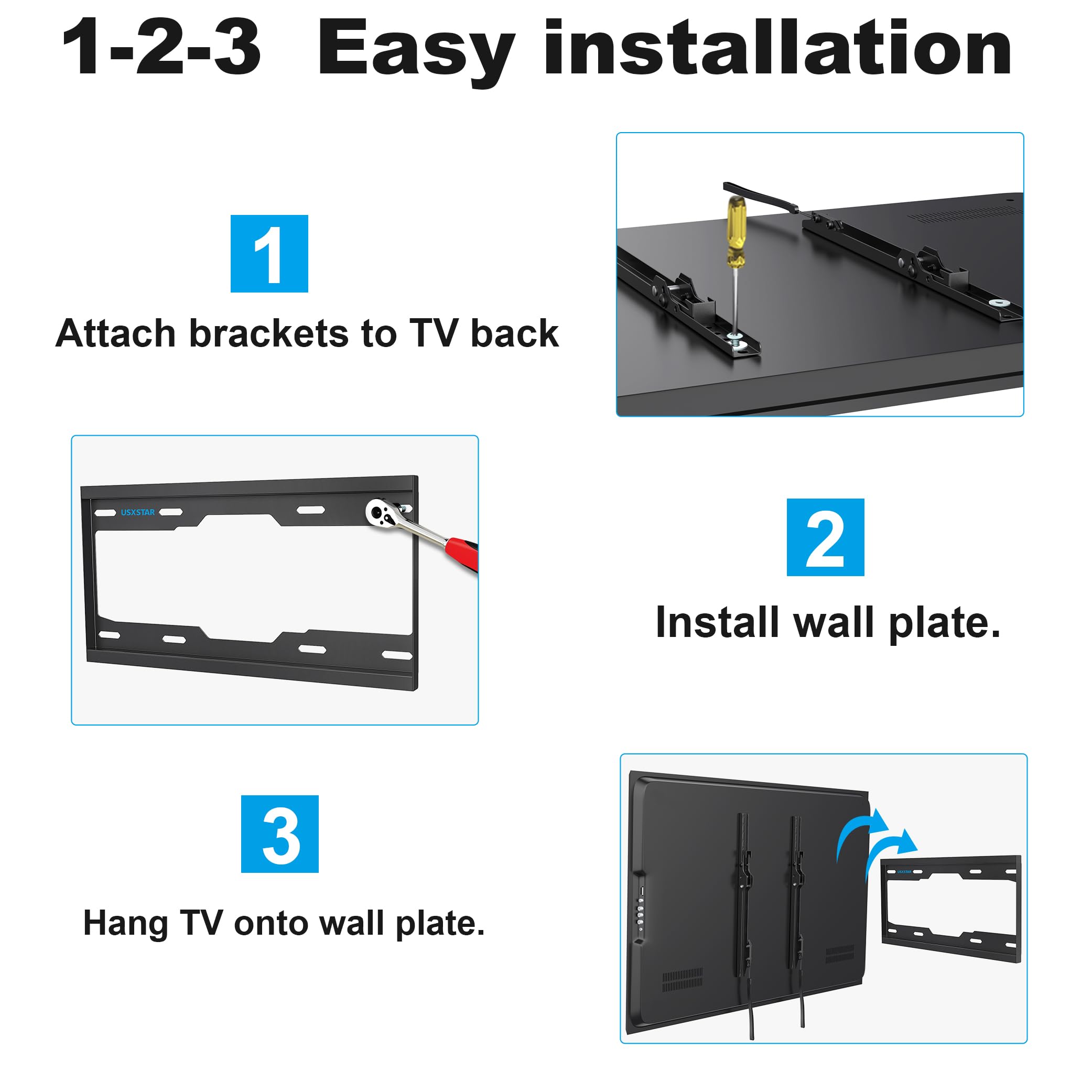 Fixed TV Wall Mount for Most 26-60 Inch Screen, Low Profile TV Mount with Quick Release Lock, Ultra Slim Wall Mount Bracket, Max VESA 400x400mm, Holds up to 99 lbs, up to 16”Wood Studs by USX STAR