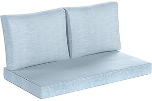 Outsunny 2 Seater Outdoor Seat Cushions with Backrest, Loveseat Double Sofa Outdoor Furniture Cushions, Fade-Resistant Replac