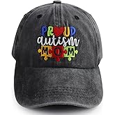 Vxchkerm Proud Autism Mom Hat for Women, Adjustable Washed Cotton Embroidered Autistic Puzzle Piece Mama Baseball Cap