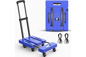 Ronlap Folding Hand Truck, Foldable Moving Dolly Cart with Wheels 500lbs Heavy Duty Luggage Cart Portable Hand Cart Collapsible Dolly with 6 Wheels & 2 Ropes for Airplane Travel House Moving, Blue