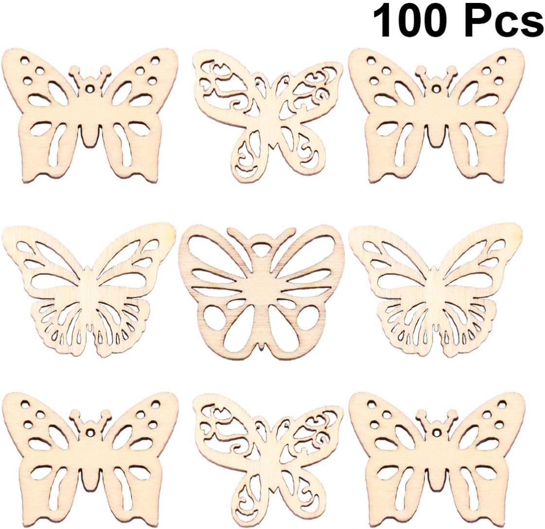 100PCS Butterfly Wooden Cutouts Embellishments Wooden Shape Craft Slices Decoration Ornament for Baby Shower Kids Birthday Wedding - Image 4