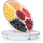 R-kay 4 Pack, 6 Sectional White Plastic Serving Trays For Party With Gold Rim - Heavy Duty Gold Party Trays For Serving Food - 12 Inch Platters