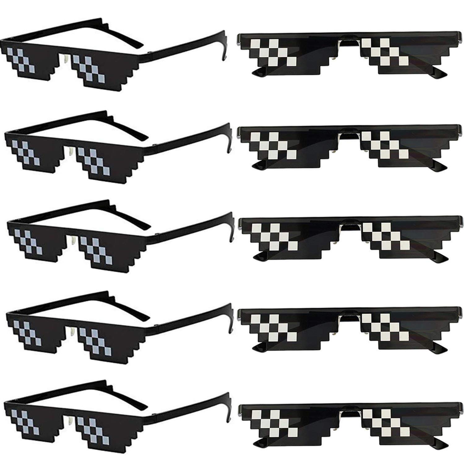 FSMILING 10 Pack Cool Thug Life Glasses, pixelated Mosaic Gamer Mlg Party Sunglasses, 8 Bit Pixel Funny Sunglasses For Adults,Black
