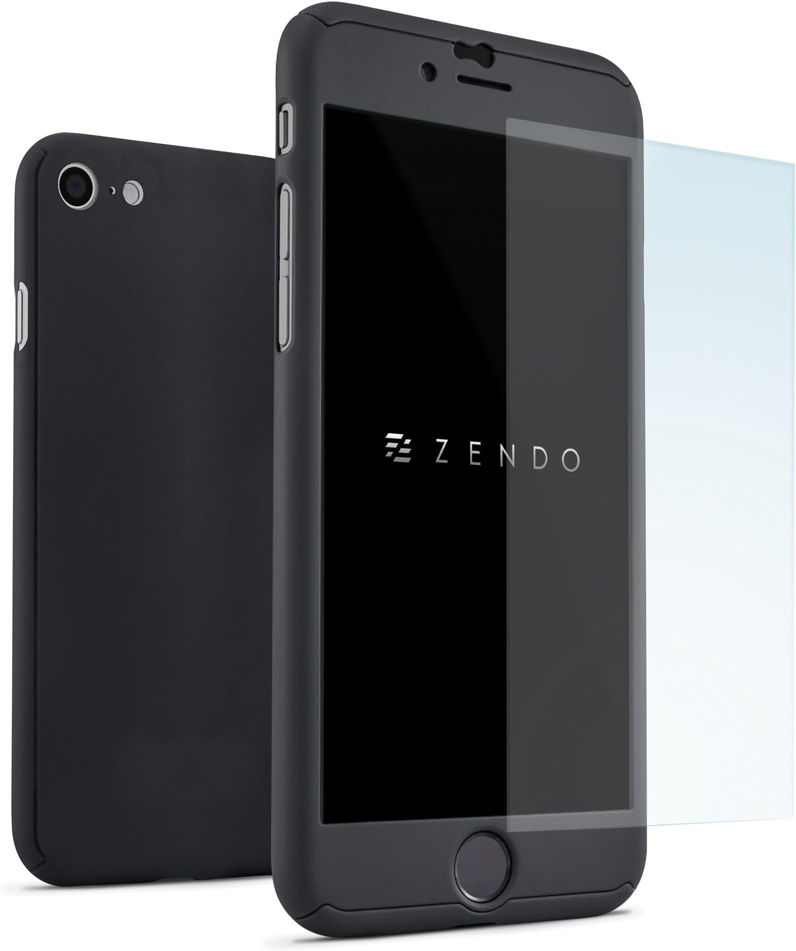 ZENDO iPhone 8/7 Case ULTRA THIN + 9H Anti-Scratch Screen Protector | NanoSkin UltraSlim 360° Full-Cover Case [iPhone 8/7 | Black]