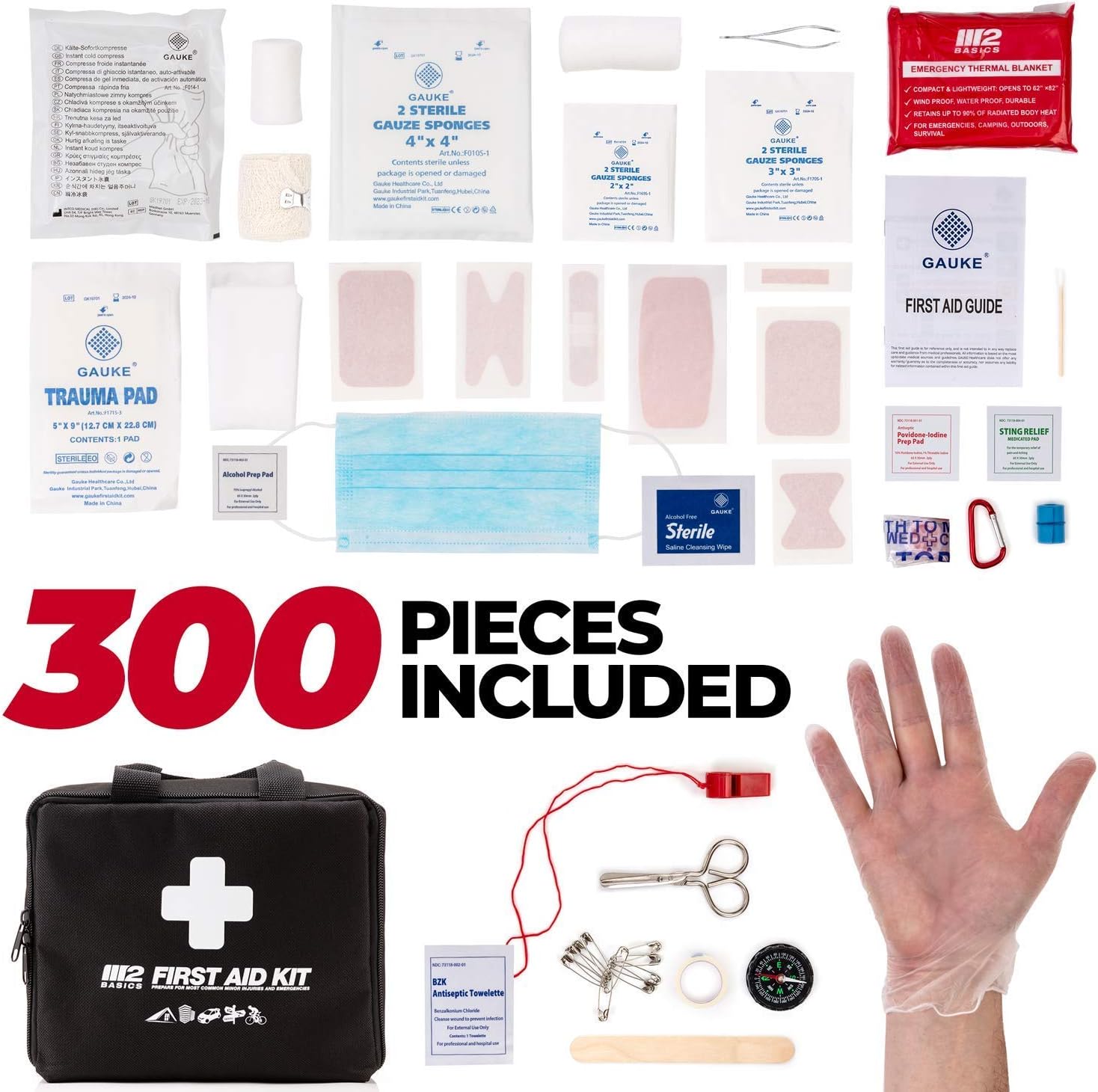 M2 BASICS 300 Piece (40 Unique Items) First Aid Kit | Free First Aid Guide | Emergency Medical Supply | for Home, Office, Outdoors, Car, Survival, Workplace: Health & Personal Care