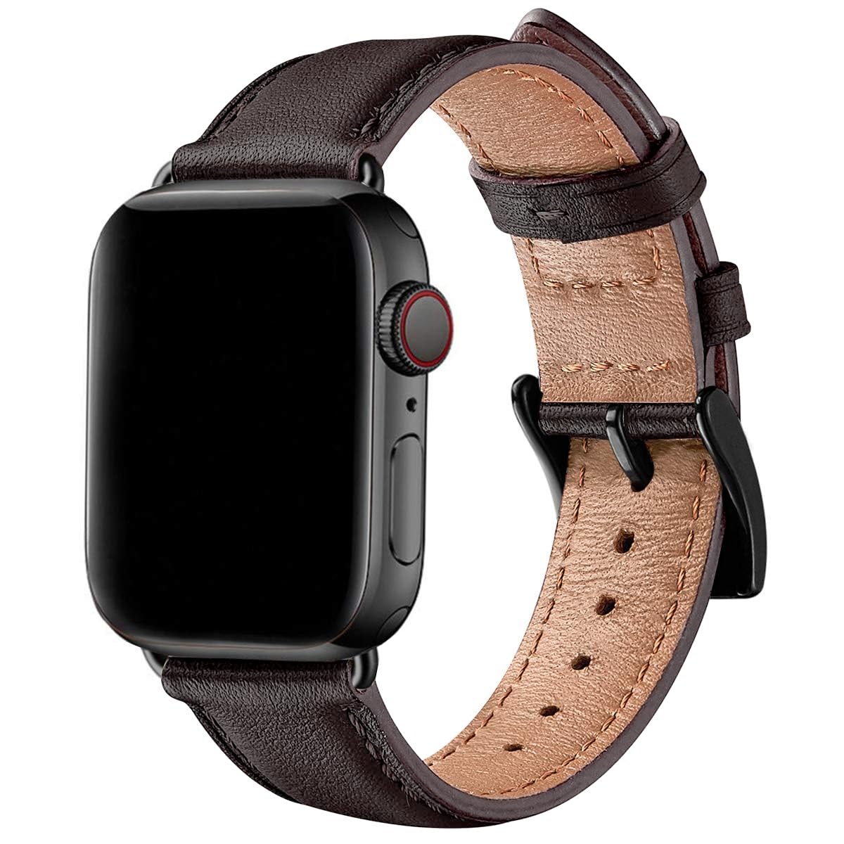 SUNFWR Leather Straps for Apple Watch Straps 40mm 41mm 38mm 42mm(Series 11 10),Men Women Replacement Genuine Leather Strap for iWatch Series Ultra 11 10 9 8 7 6 5 4 3 2 1/SE,Cofee/Black