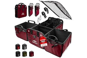 DURABLEZ Extra Large Car Trunk Organizer - Trunk Storage - Modular Detachable Configurable Collapsible - for SUV Minivan Truck Sedan Van - 4 Compartment XXL, Cherry