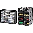 IRIS USA 44 Drawer Parts and Hardware Cabinet + 13" x 6" x 5" Large Plastic Open Front Stackable Storage Bin, 8-Pack, Stackable Craft Supplies, Black