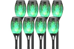 FAISHILAN 8-Pack Green Solar Flickering Flame Torches – Waterproof Solar Garden Lights, Outdoor Solar Lights for Yards, and Flame Torches for Patio and Pathway Decorations