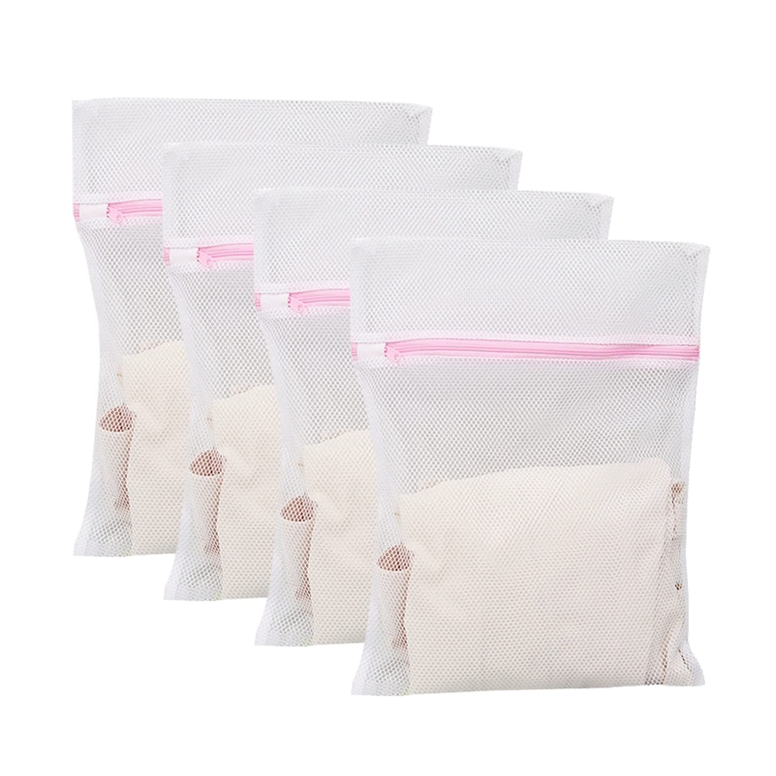4 Pack Mesh Laundry Bags with Zipper, Washing Machine Wash Bags for Delicates Blouse, Hosiery, Underwear, Bra, Lingerie Baby Clothes, White, 30x40cm