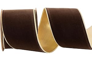 CSZD RIBBON Fall Brown Velvet Christmas Wired Edge Ribbon 4 inch Wide*10Yards and Gold Backing Double Sided for Christmas Tree Wreaths Gift Wrapping Bows Gralands Home Decor Crafts (Brown)