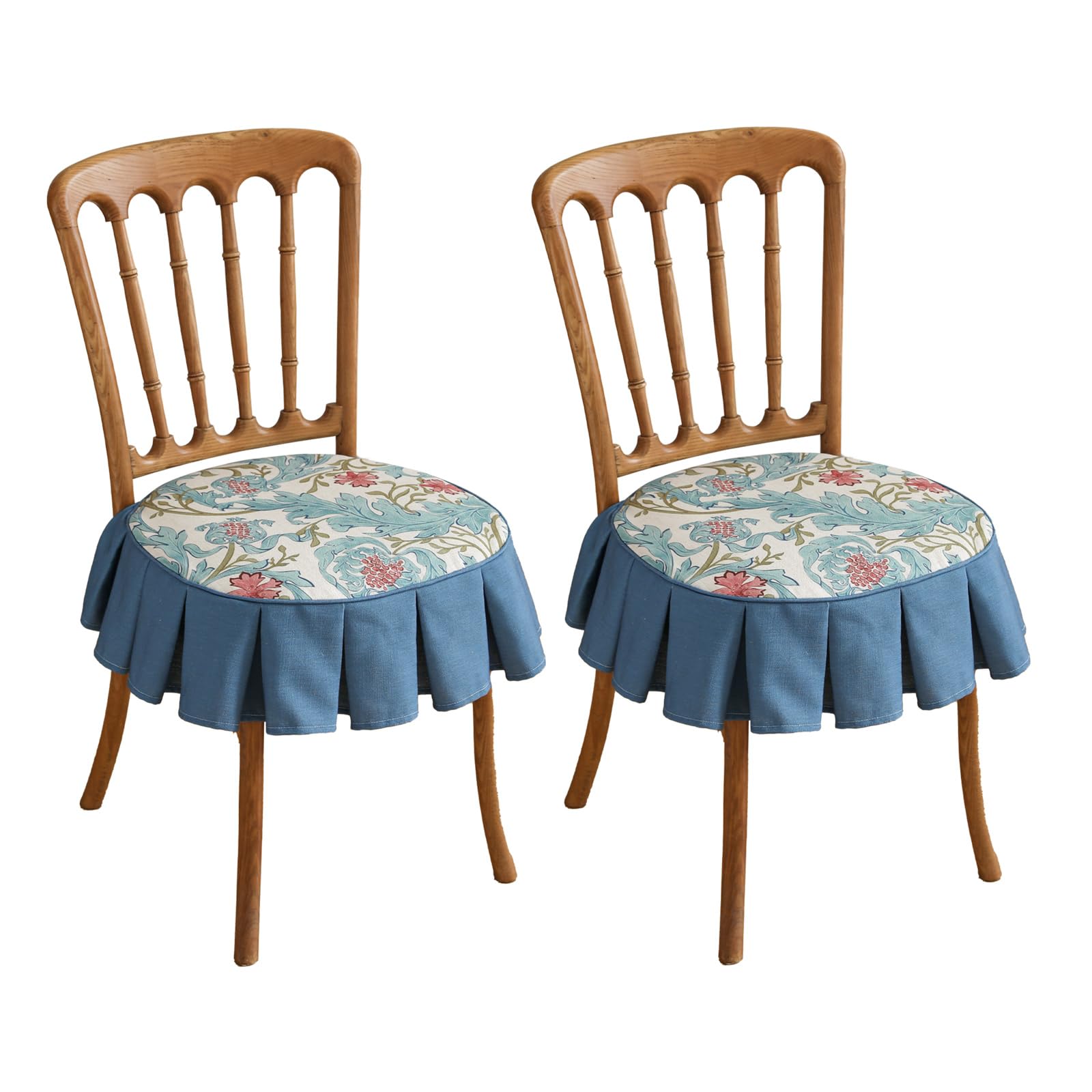 Photo 1 of patdrea Pack of 2 Chair Cushions for Dining Chairs with Ruffled, Blue Floral Seat Cushion with Ties,Removable,Non Slip Chair Pads Decor for Bar Stool Cushions, Indoor Kitchen Chairs, 17.7"x17.7"