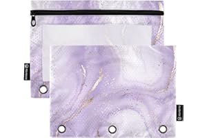 Coikll Purple Marble Ripple Pencil Pouch Fits standard 3-ring binders, Zipper Binder Pencil Bag with Clear Window for Class Office 2 Pack
