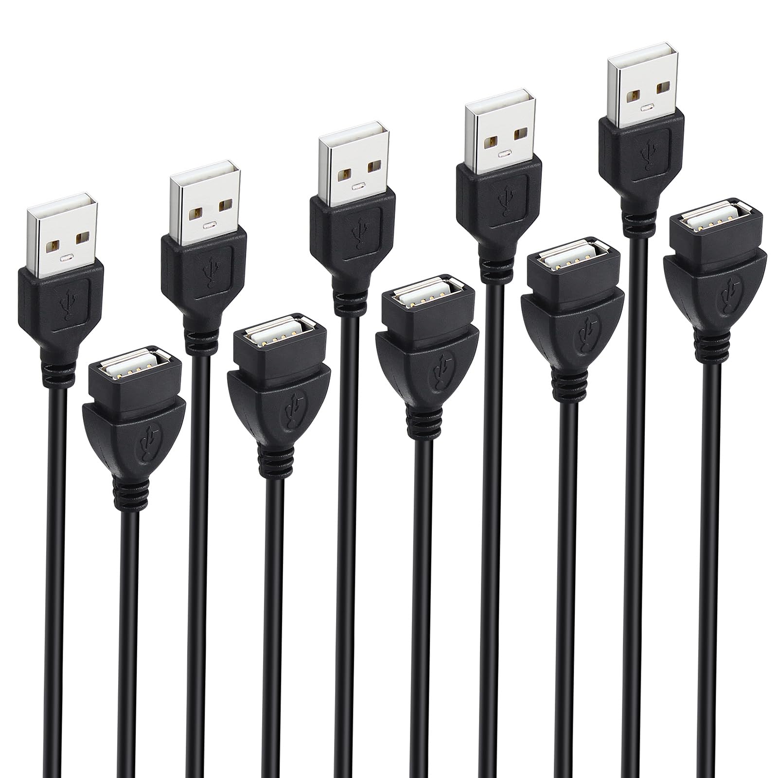 Photo 1 of 5-Pack USB Extension Cord Bulk, Male to Female, 5 ft USB-A 2.0 Extender Cable