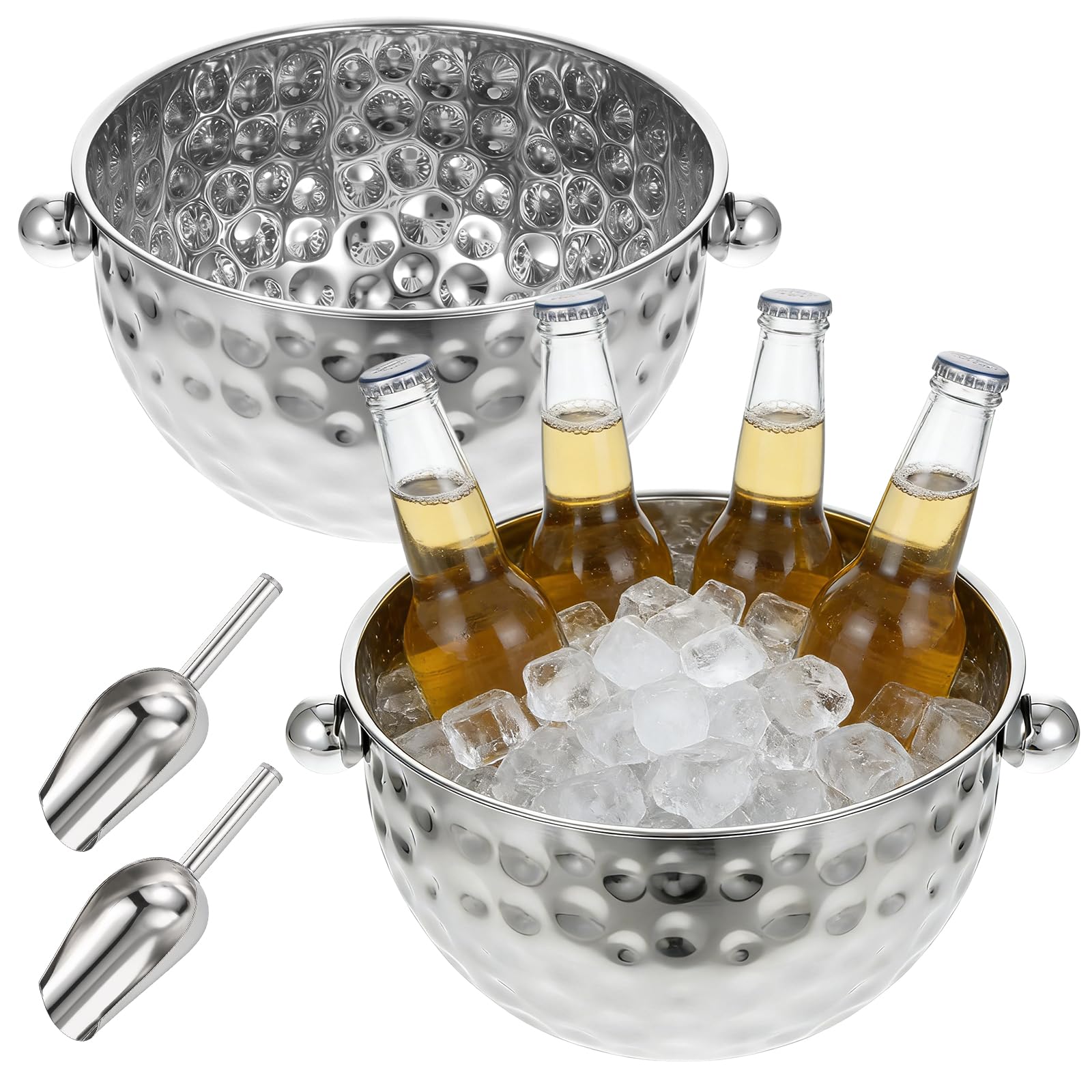 Photo 1 of 2 Pack Ice Buckets with Scoops, 4.6L&6L Metal Beverage Tubs, Stainless Steel Wine Bucket, Champagne Bucket, Large Ice Buckets for Parties Beer Bottle Drinks, Dishwasher Safe