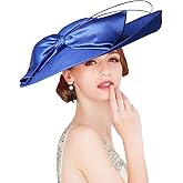Big Wide Brim Fascinator Hats for Women Ladies Kentucky Tea Party Dress Flat Top Fedoras Hat with Bow Feather
