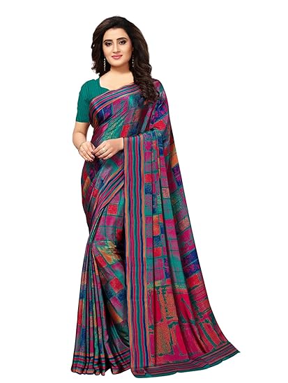 KANCHNAR Womens Handloom Crepe Saree With Unstitched Blouse Piece