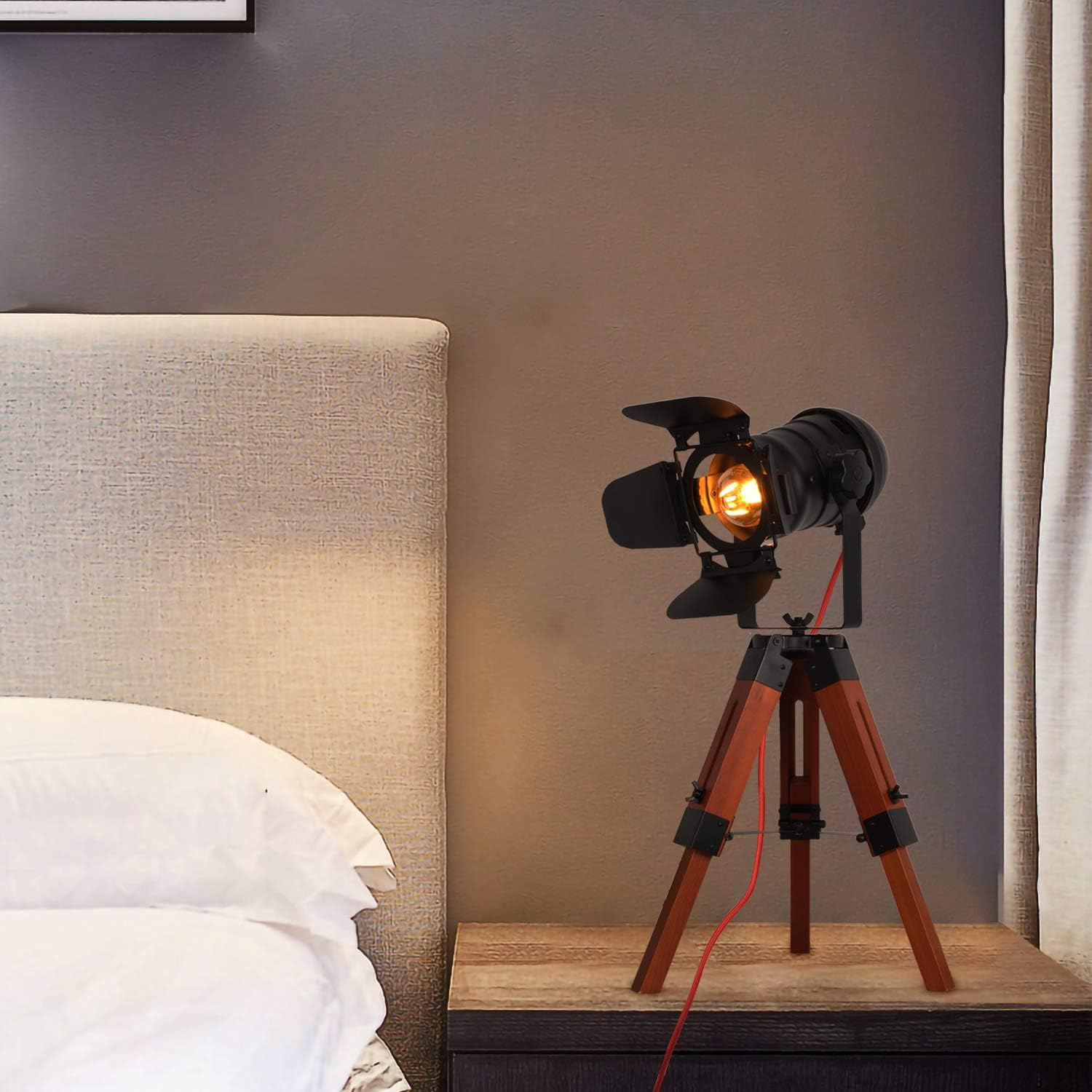 Lampara Tripode De Mesa Cine Diseno Estilo Con 3 Pie De Madera Vintage Industrial Negra Movil Foto Salon E27 Decorativa Nautica Lamparas De Pie