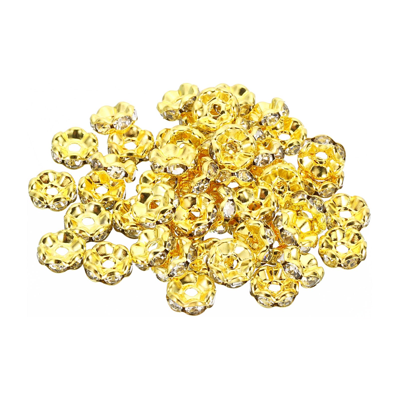 PATIKIL 8mm Spacer Beads, 100pcs Bead Spacers Rondelle Spacer Beads Rhinestone Small Round Bulk Glass Beads Wave for Making DIY, Gold