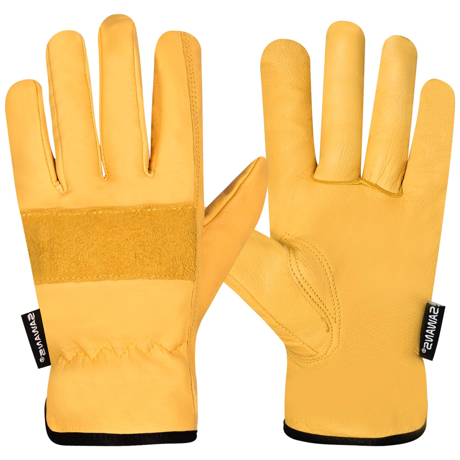 SAWANS Leather Working Gardening Gloves for Men Women Thorn Proof Comfortable Breathable Multi-Purpose Work Gloves Protective Garden Gloves Heavy Duty Utility Gripper (Yellow, M)