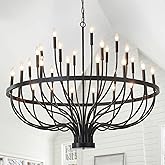 HHR 48-Inch Farmhouse Foyer Chandelier Entryway High Ceiling, 33-Light Candle Chandelier Light Fixtures Modern Black Chandeli