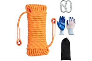 JIUXQT Climbing Rope 8mm 98Ft (30m) Static Climbing Rope Outdoor Rock Climbing Rope Braided Polyester Static Rock Climbing Rope High Strength Outdoor Rope for Rappelling Rescue Rope Orange