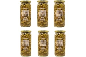 EMIRELLI SAN FRANCISCO Emirelli Grilled and Pitted Green Olive – Delicious Premium Hand-Picked Turkish Olives Filled Marinated in Fresh Spices, Preserved (Grilled Olives, 6 Pack)
