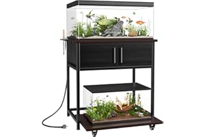 POKIPO 20-29 Gallon Fish Tank Stand with Power Outlet and Storage Cabinet,Aquarium Stand with Slide-Out Fish Tank Shelf,Heavy Duty Metal Frame and Waterproof Wood,31.5" L x 15.7" W 770LBS Capacity