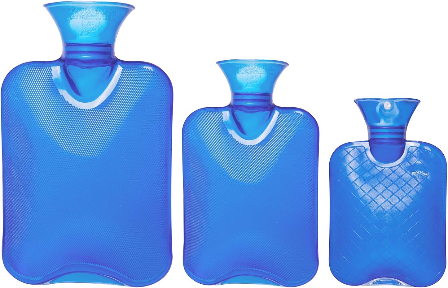 Attmu 3 Pack Classic Rubber Transparent Hot Water Bottles for 3 Different Sizes, 2 Liter, 1 Liter and 0.5 Liter - Blue: Health & Personal Care
