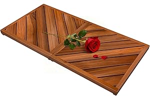 PROMITOP Teak Wood Bath Mat for Bathroom - (33" x 16.5") Anti Slip Square Shower Mat Wooden Floor Mats for Outside Inside Shower Bathtub Luxury Spa Home or Outdoor