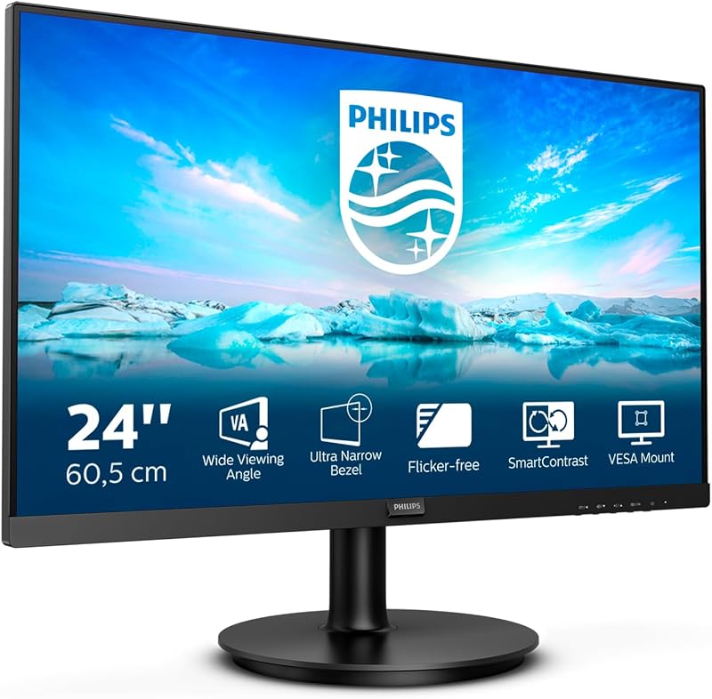 Philips 241V8LA 24" FHD 75Hz 4ms VA Monitor Speakers LowBlue Flickerfree HDMI