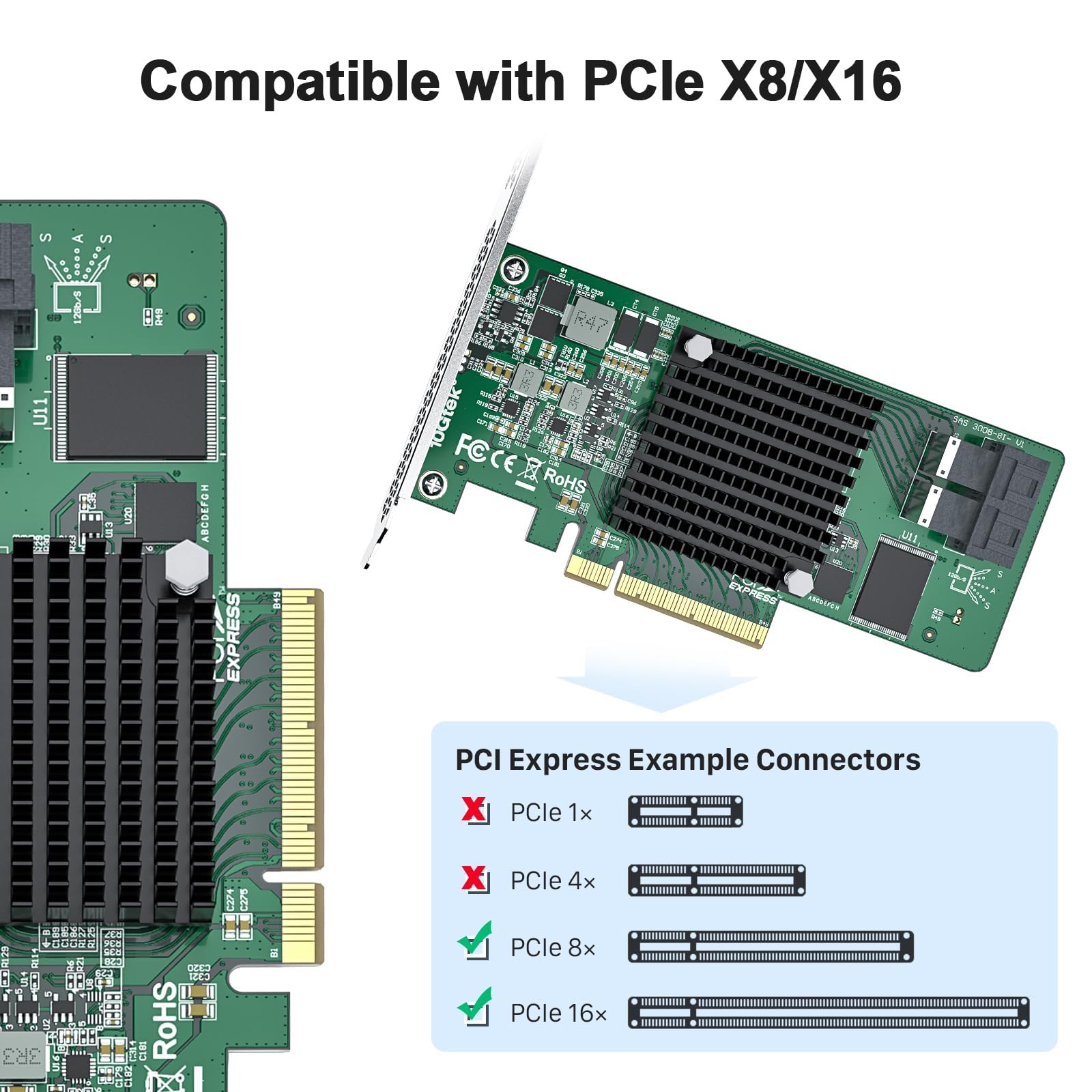 Broadcom Sas 3008 Hba Controller Card Showing Pcie Interface And Mini Sas Ports