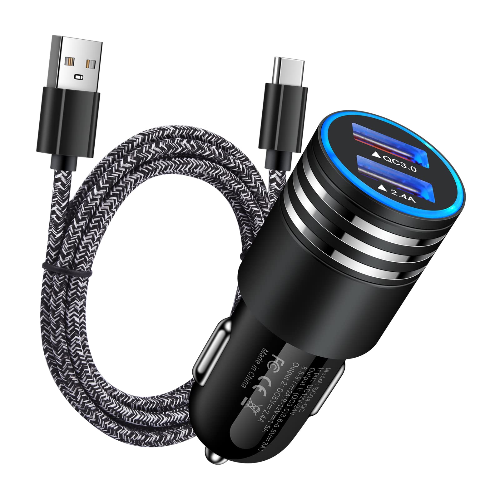 USB C Fast Car Charger for Samsung Galaxy S26 S25 S24 S23 S22 Z Flip 7 6 5 4/Z Fold 7 6 5 A17 A56 A36 A26 A16 A25 A35 A15 A54 A14 A53,Quick Charge 3.0 Rapid Car Adapter+6ft Type C Fast Charging Cable