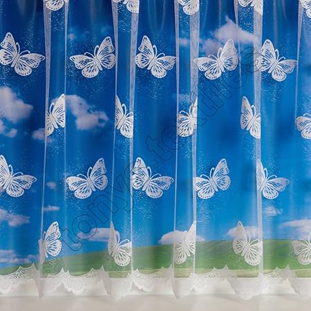Tony S Textiles Large Butterfly 4810 White Net Curtain 36 Drop