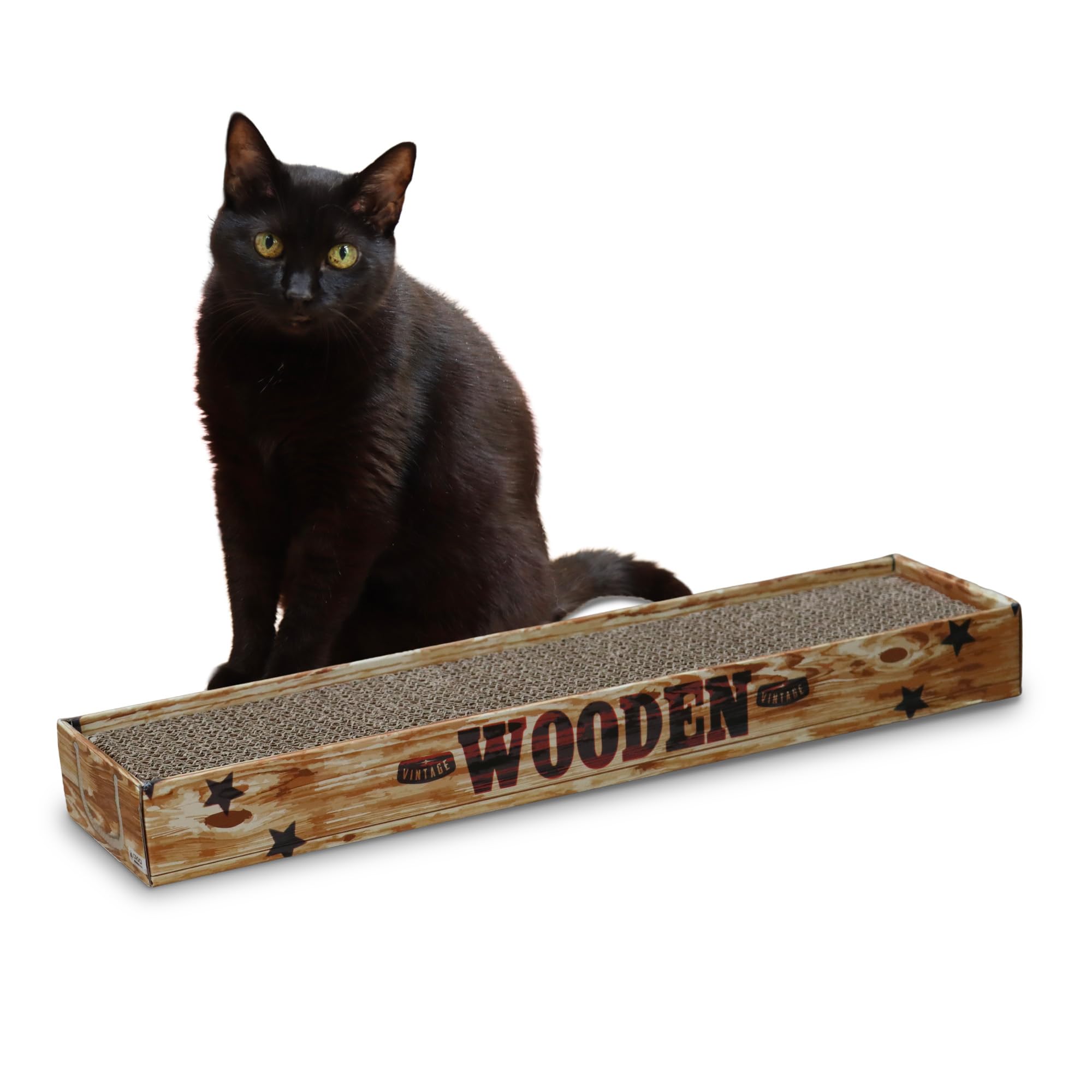 Croci Cardboard Cat Scratching Post 2 Layers Reversible with Non-Slip Feet Including Catnip Bag Walnut Style 48 x 12.5 x 5 cm