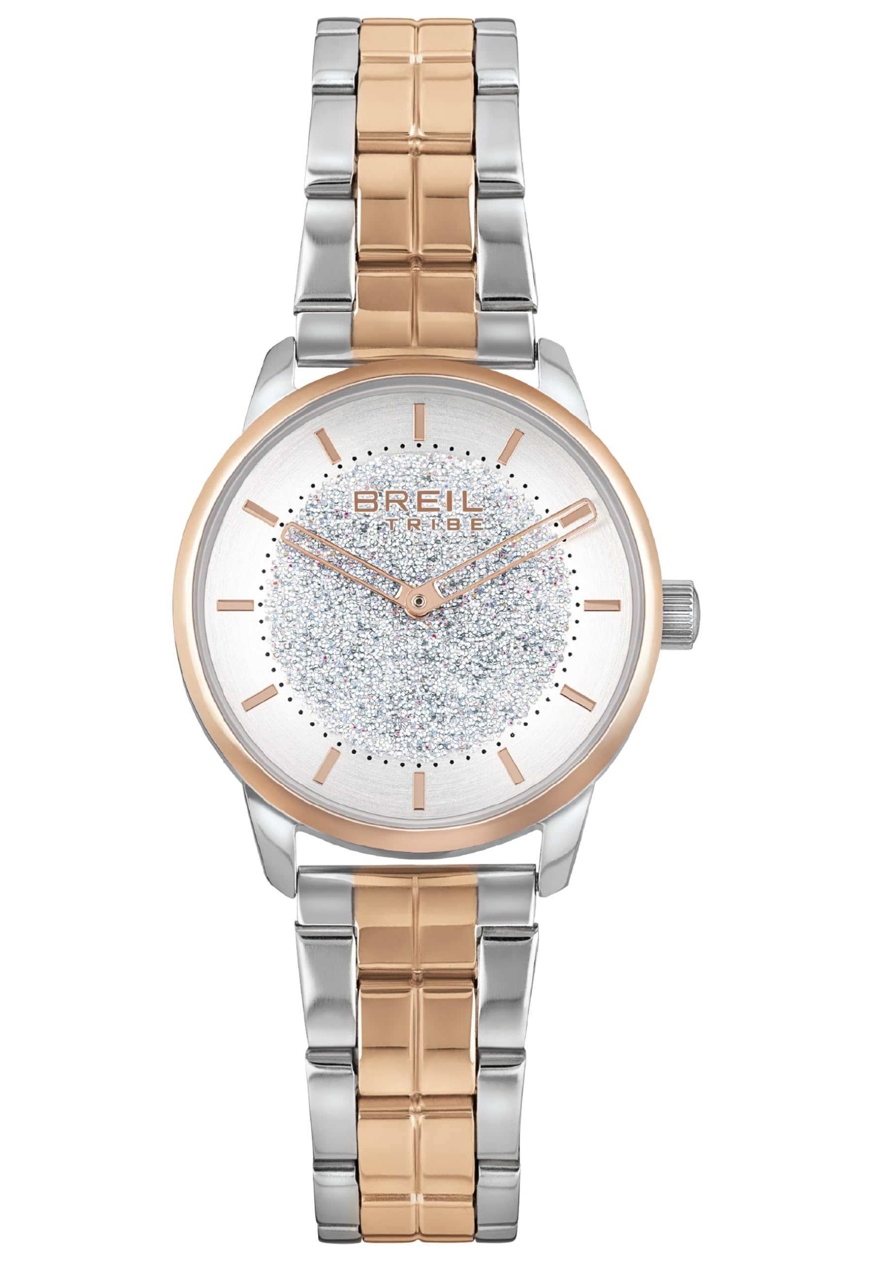 Breil Ladys' Lucille Watch Collection Mono-Colour Silver dial 2 Hands Quartz Movement and IP Coloured Stainless Steel Rose Gold Bracelet EW0542