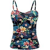 Holipick Tankini Top for Women Twist Front Bandeau Swimsuit Tummy Control Bathing Suit Tops Only No Bottom