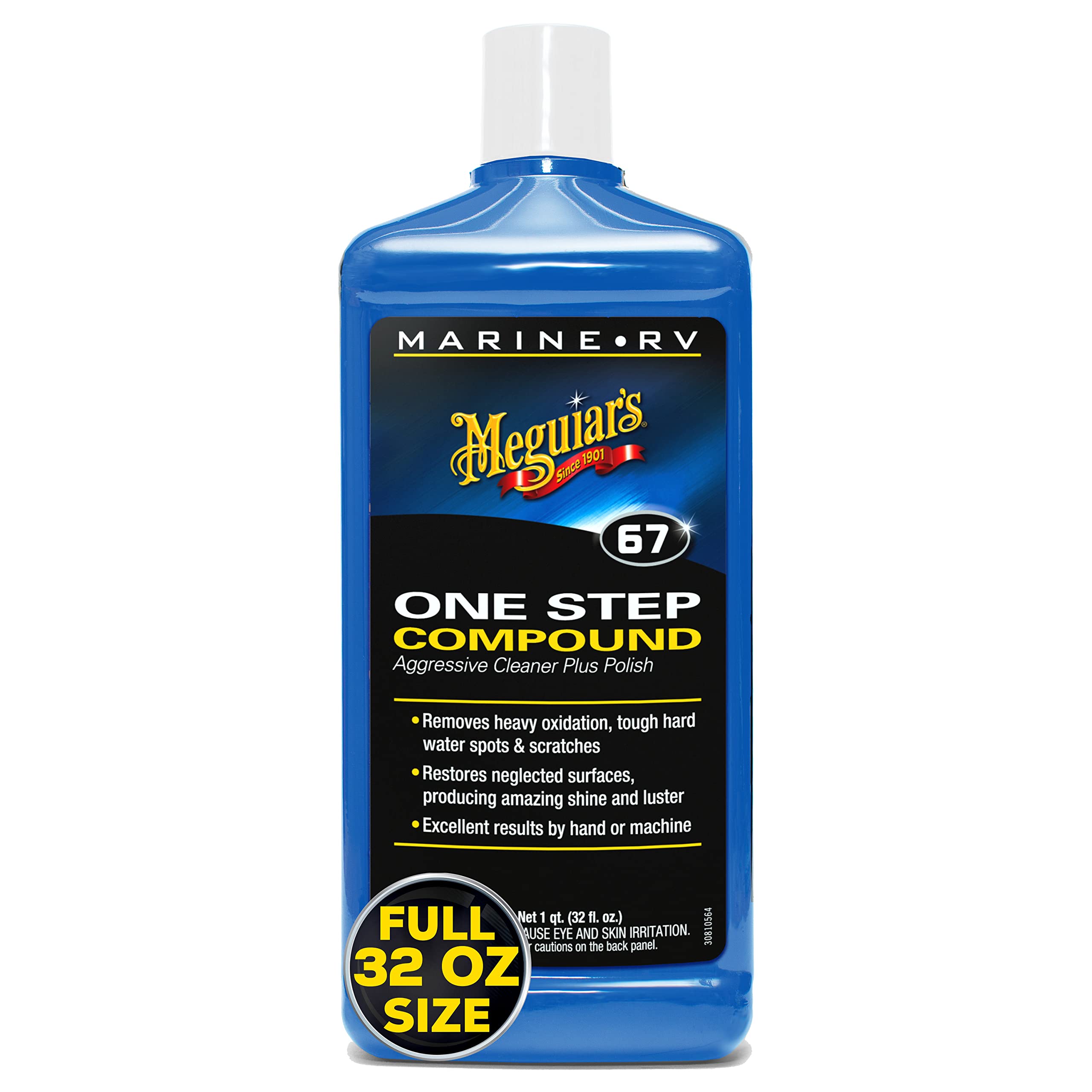 Photo 1 of Meguiar's M6732 Marine/RV One Step Compound, Remove Oxidation, Stains, Scratches, and Water Spots, Restore The Color and Shine of Fiberglass Gel Coat Finishes, 32 Oz Bottle