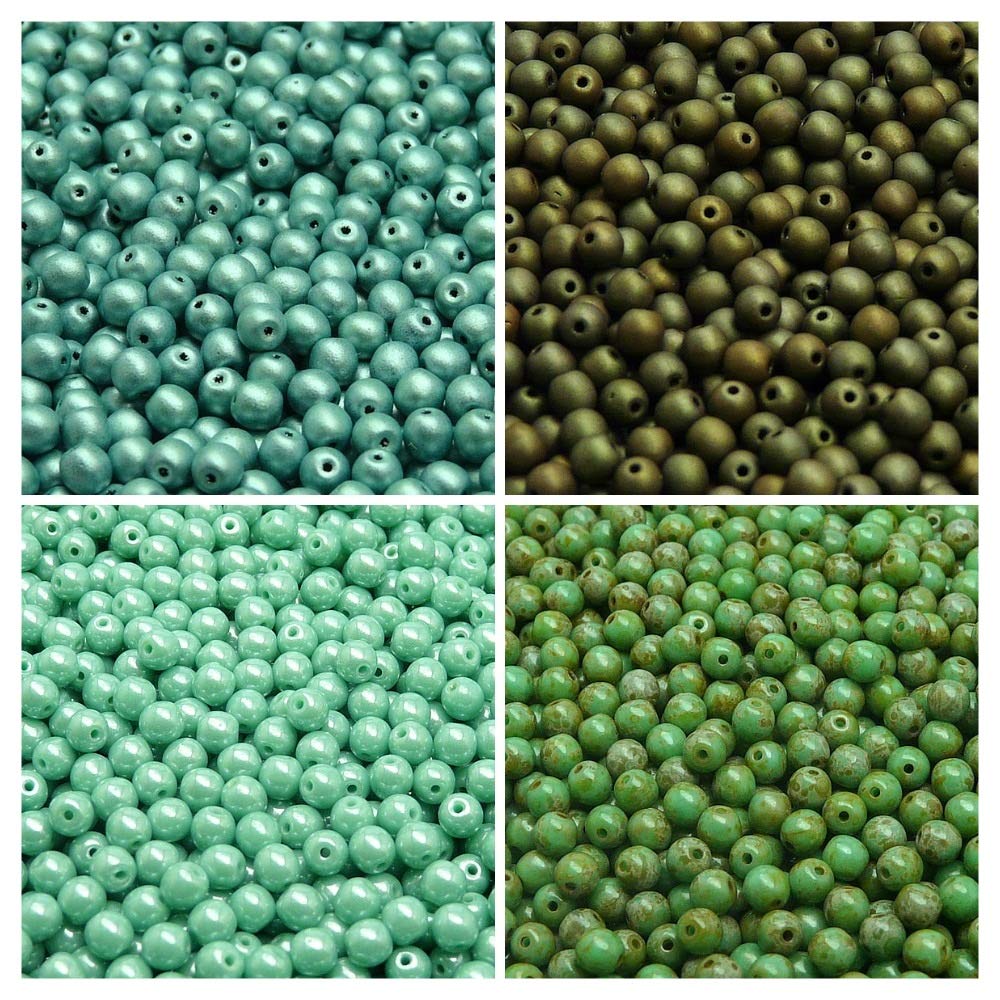 RP 400 Beads 4 Colours Unique Set 419 Czech Pressed Glass Beads, Round 4 mm 4rp023,4rp028,4rp041,4rp042