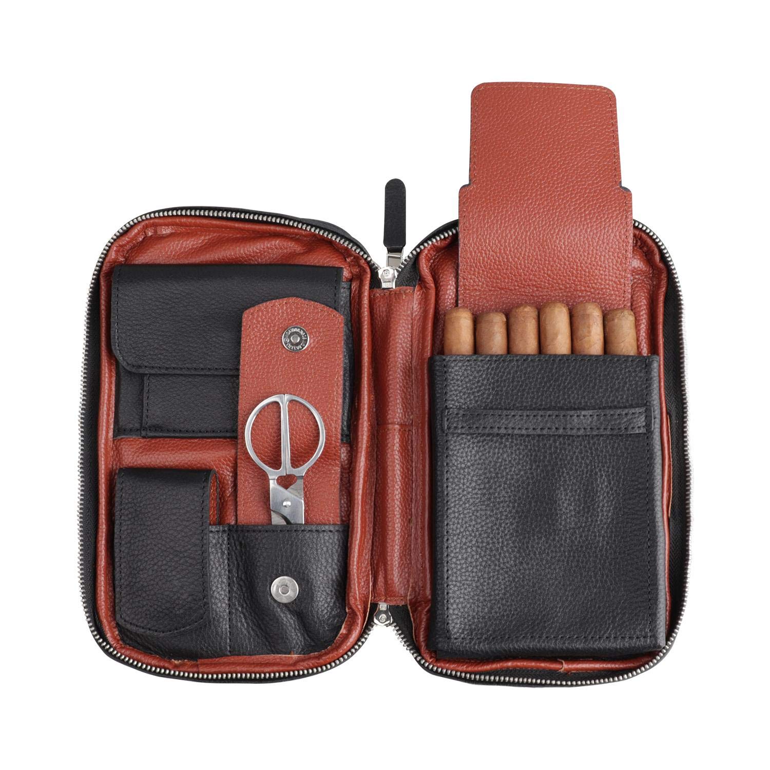 FIREDOG Cigar Pouch, Genuine Leather Travel Portable Cigar Case Box