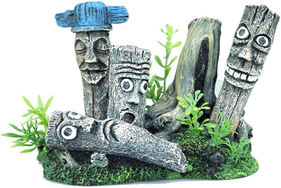 YGZJ Fish Tank Aquarium Ornaments, Moe Portrait Easter Island Stone Resin Statue Aquarium Landscape Decoration, Eco-Friendly Fish Tank Aquarium Ornament