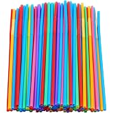 200 Pcs Colorful Plastic Long Flexible Straws | 0.23" Diameter x 10.2" Long, Bendable, For Parties, Daily Use