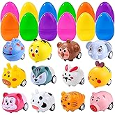 DIYDEC 12PCS Prefilled Easter Eggs with Pull Back Car Toys, Colorful Mini Race Cars Gifts for Kids Party Favors Easter Basket Stuffers for Boy Girl Holiday School Classroom Prizes Goodie Bags Fillers