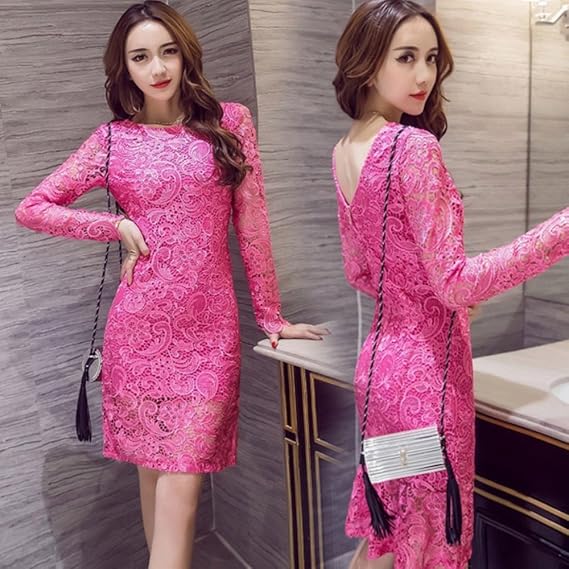 Amazon ローズピンク レース ワンピース ワンピース チュニック 通販