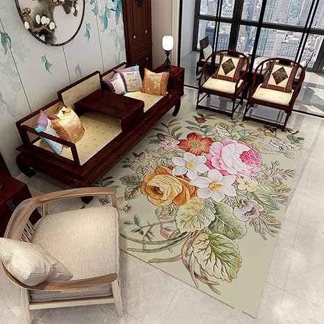 Amazon カーペット ラグマット 北欧風 欧米 おしゃれ シンプル エスニック かっこいい 花柄 模様 長方形 室内 薄い すんべり止め めくれ防止 吸水 速乾 防塵 防ダニ 洗える 掃除 大判 ふわふわ 柔らかい 暖かい 床暖房 ベージュ 庭中の花 180 230cm ラグ カーペット