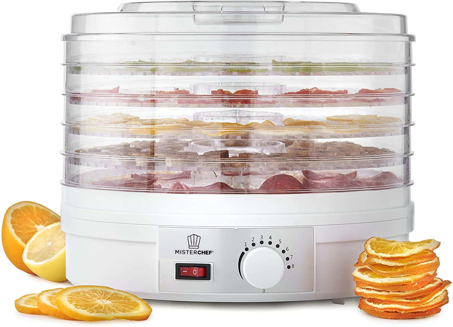 MisterChef® Professional Food Dehydrator, 250W White Color Large 5 Trays – Easy Clean – Easy to use Adjustable Thermostat - BPA Free – Perfect for healthy Snacks, Free 2 Year Warranty