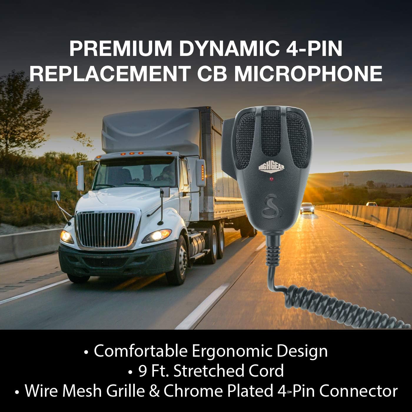 Cobra HG M73 Premium Dynamic Replacement CB Microphone (Black) – 4 Pin Connector, 9 Foot Cord, Heavy Duty ABS Shell, Wire Mesh Grille, Left Side Push To Talk, Chrome Connector