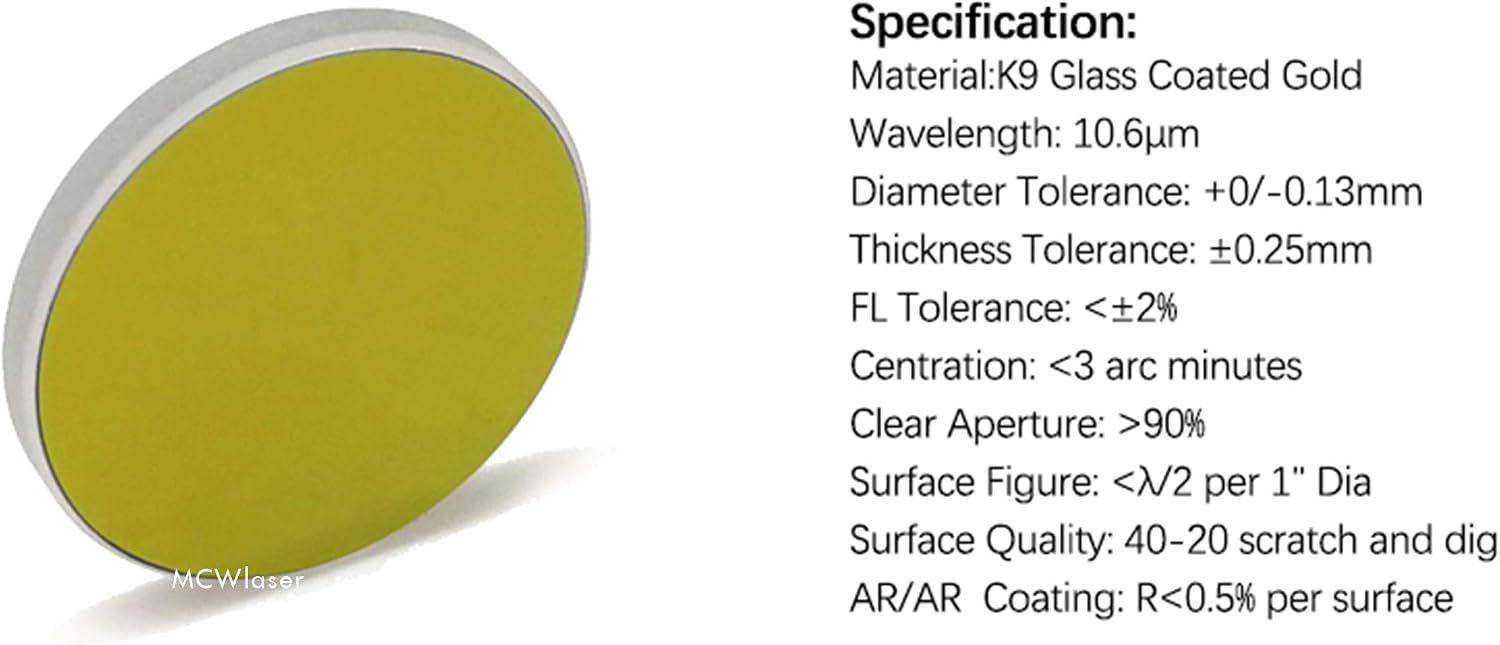 MCWlaser 3PCS K9 Glass Mirror Coated Gold Dia:20mm for CO2 Laser Engraving Cutting 40W or 50W, Dia: 20mm ; 3PCS - Image 5