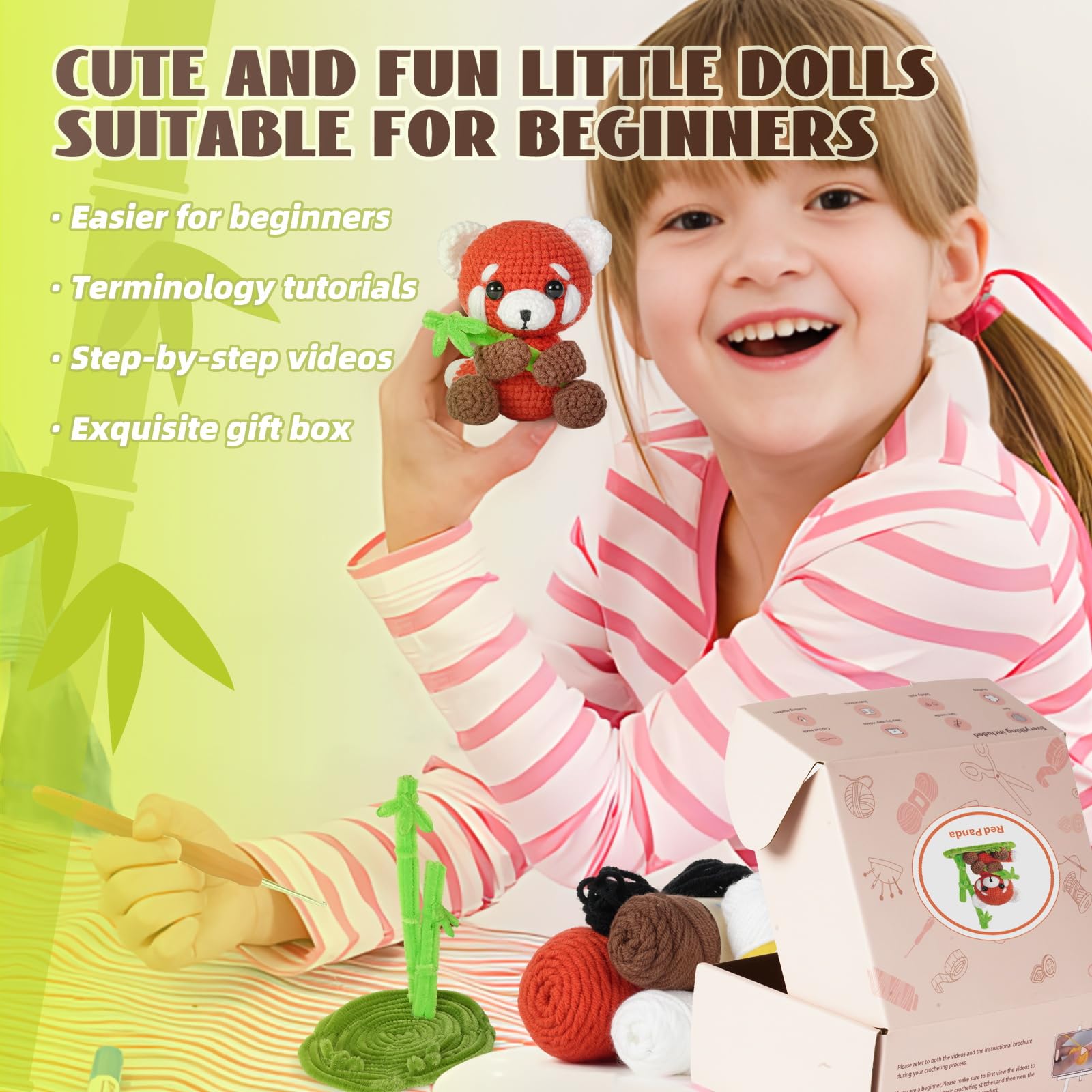 Gipony Crochet Kit for Beginners, Crochet Animal Kits, Crocheting Kit for Starters, Learn to Crochet with Step-by-Step Video Tutorials, Beginner Crochet Kit for Adults(Panda)