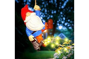 QCF Hanging Gnomes Watering Can Lights Garden Decor, Fairy Figurines Outdoor Solar Lantern, Wall Art for PatioYard Porch, Christmas Gardening Housewarming Gifts for Mom Women